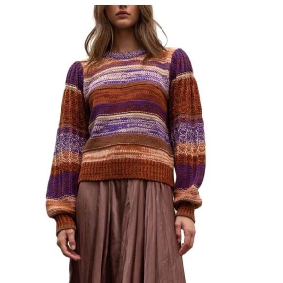 Moon River Marled Striped Crewneck Sweater Brown Purple- Small- EUC - Picture 1 of 11